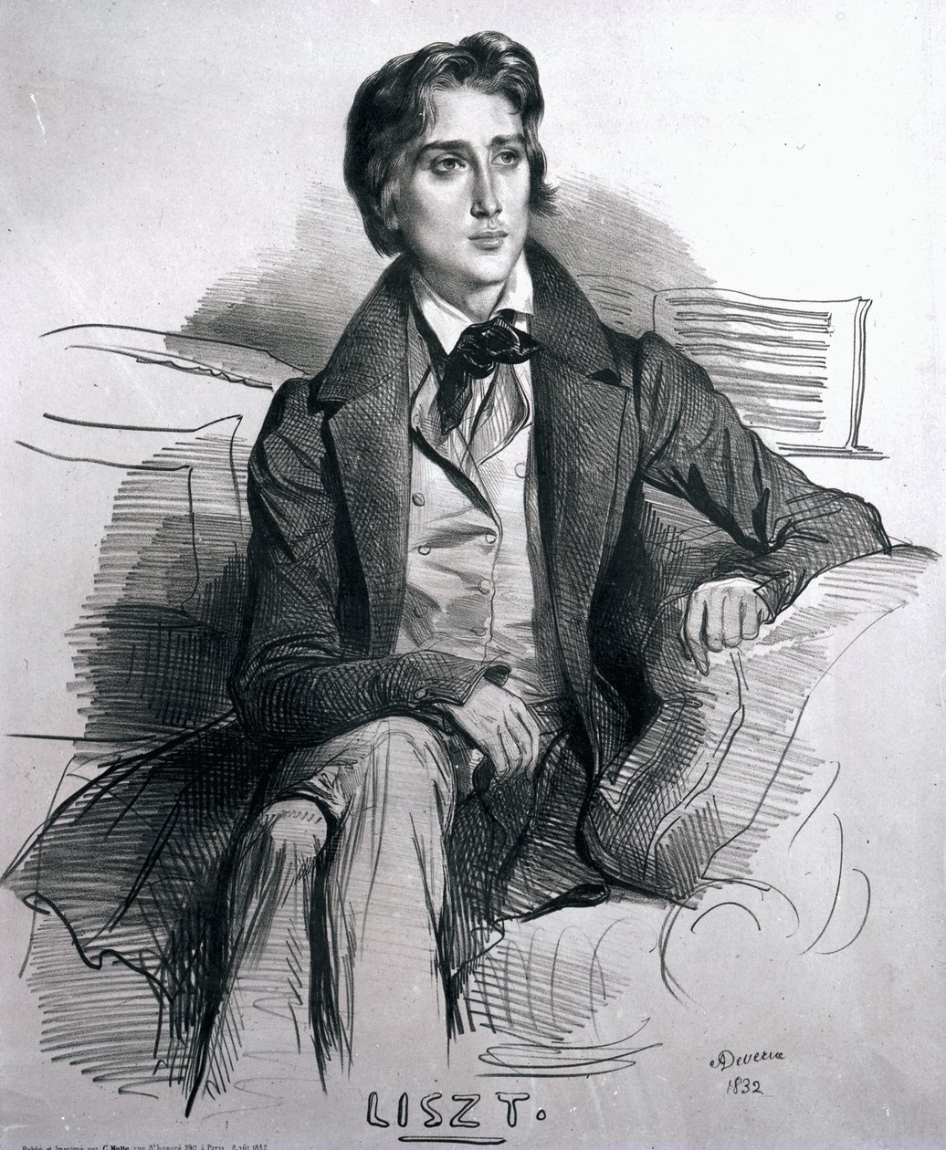 Portræt af Franz Liszt (1811-86) august 1832 af Achille Devéria