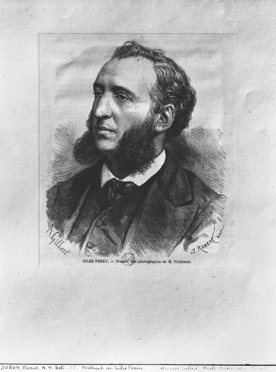 Portræt af Jules Ferry (1832-93), graveret af J. Robert efter et fotografi af M. Thiebault af Achille Isidore Gilbert