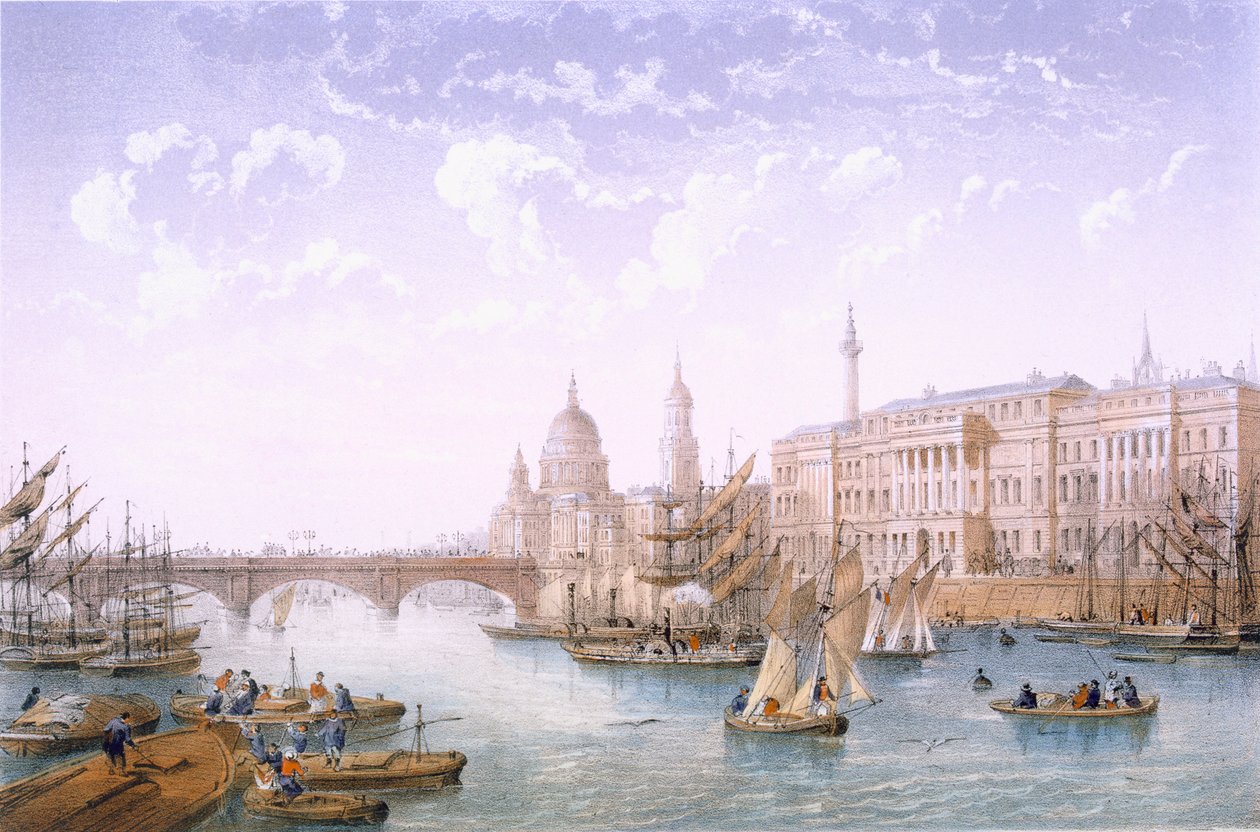 Custom House og London Bridge, 1862. af Achille Louis Martinet