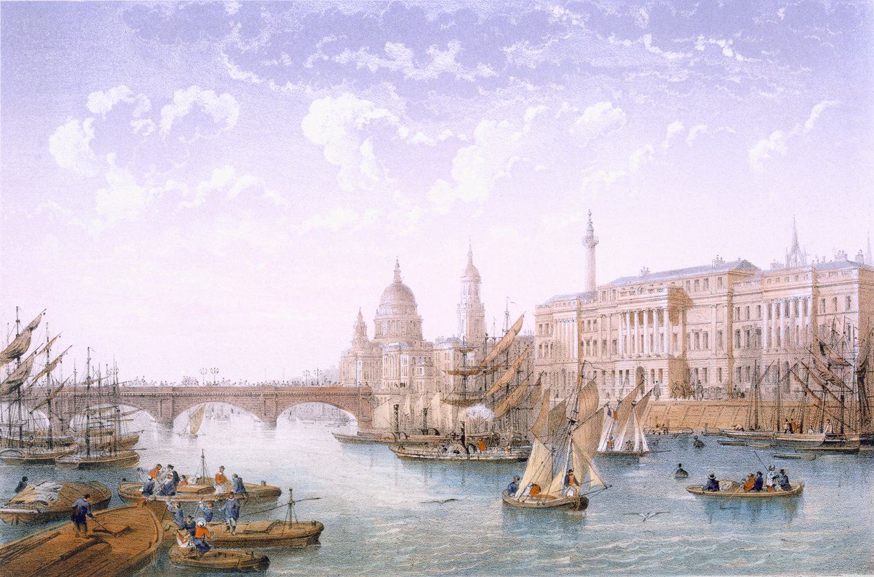 Custom House og London Bridge, 1862 af Achille Louis Martinet