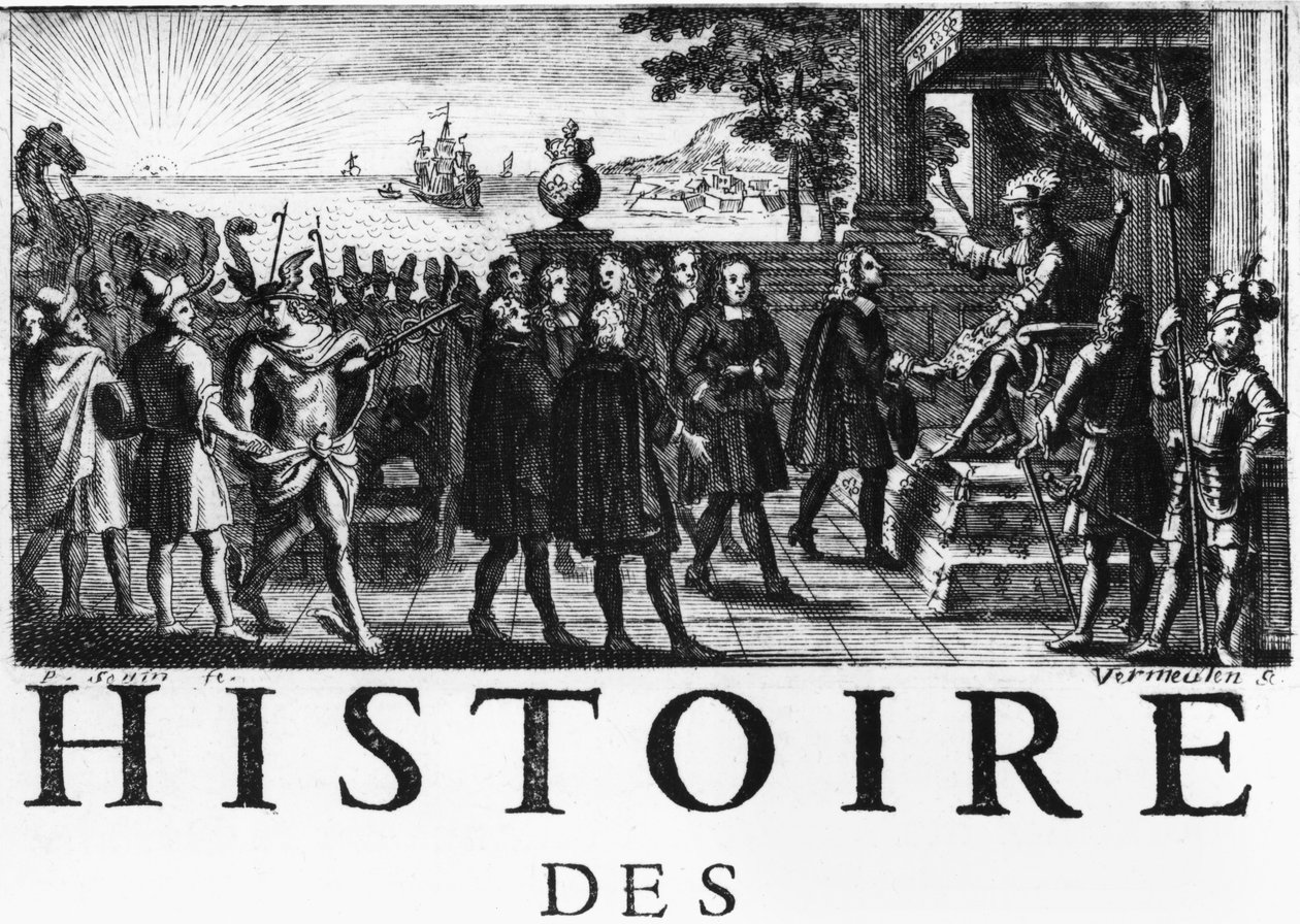 Stiftelse af Louis XIV, konge af Frankrig, af Oriental India Company af Adam Frans van der Meulen
