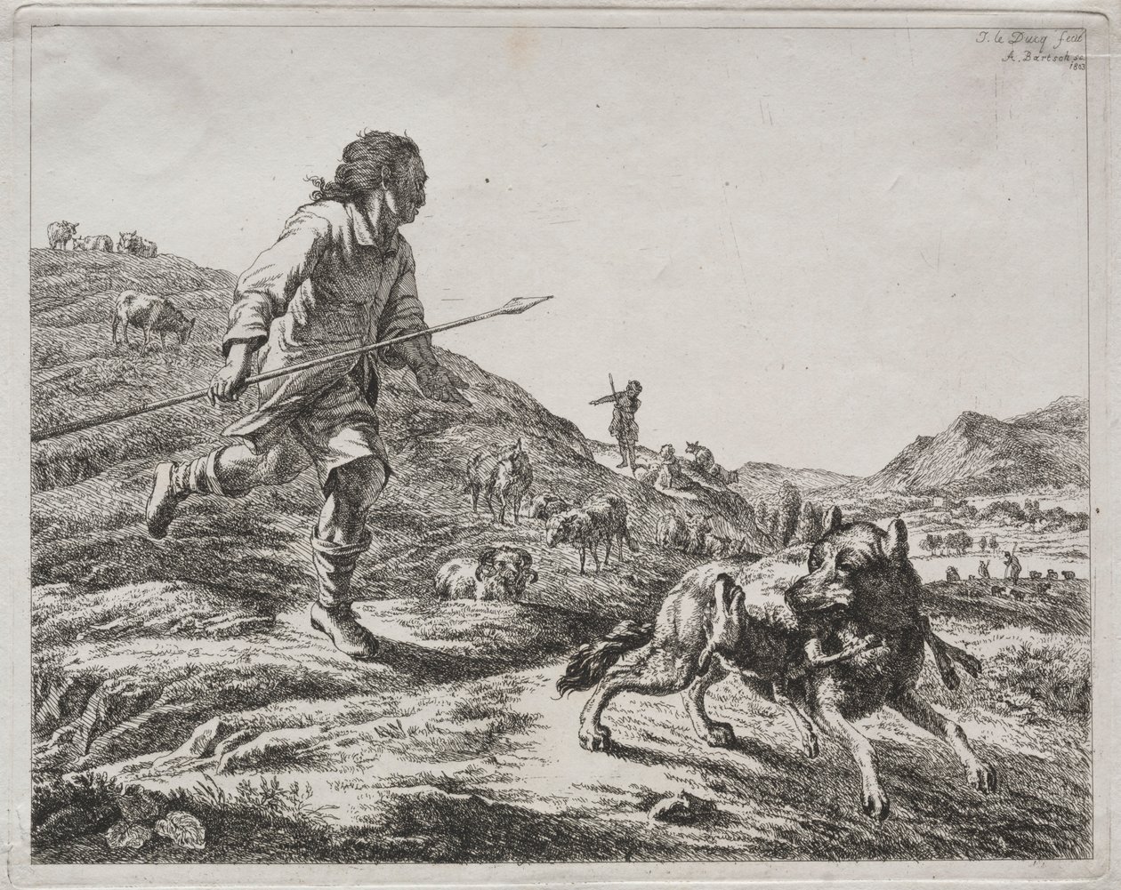 Hyrde jagter en ulv, 1803. af Adam von Bartsch
