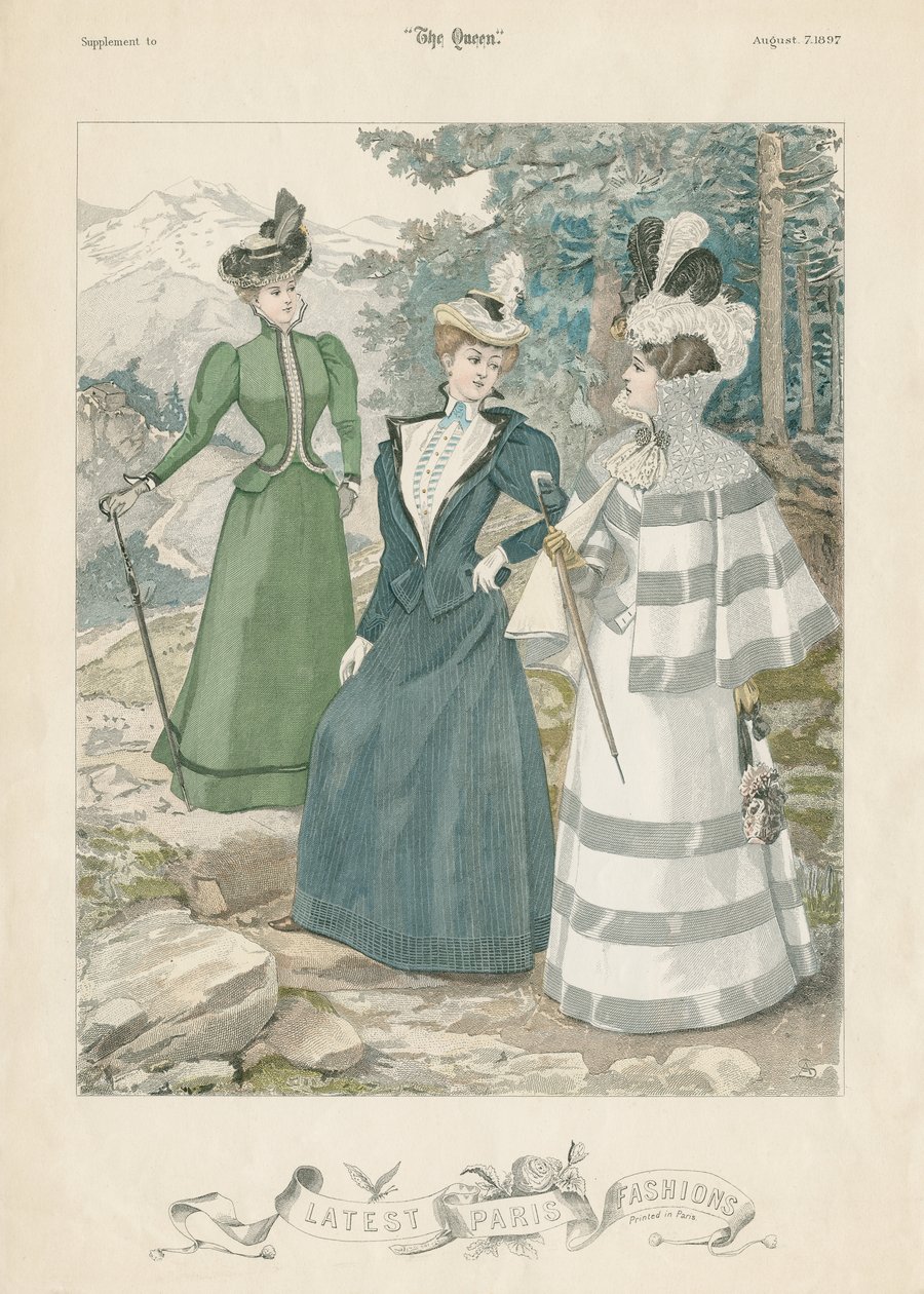 Seneste Paris-mode, illustration fra Dronningen, 7. august 1897 af Adolf Karol Sandoz