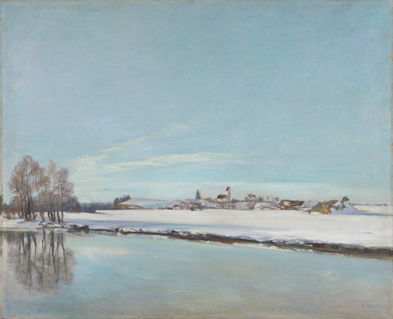 Vinterlandskab (Landskab i Dachau) af Adolf Holzel