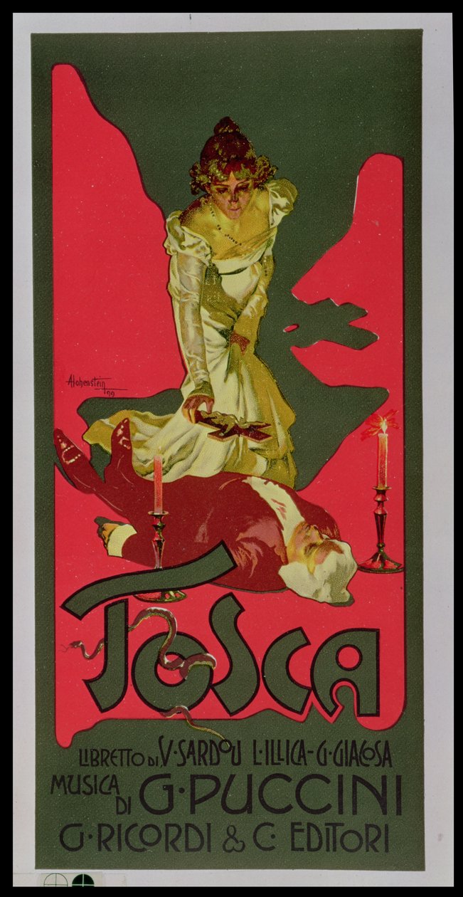 Tosca, plakat, der reklamerer for en forestilling af Adolfo Hohenstein