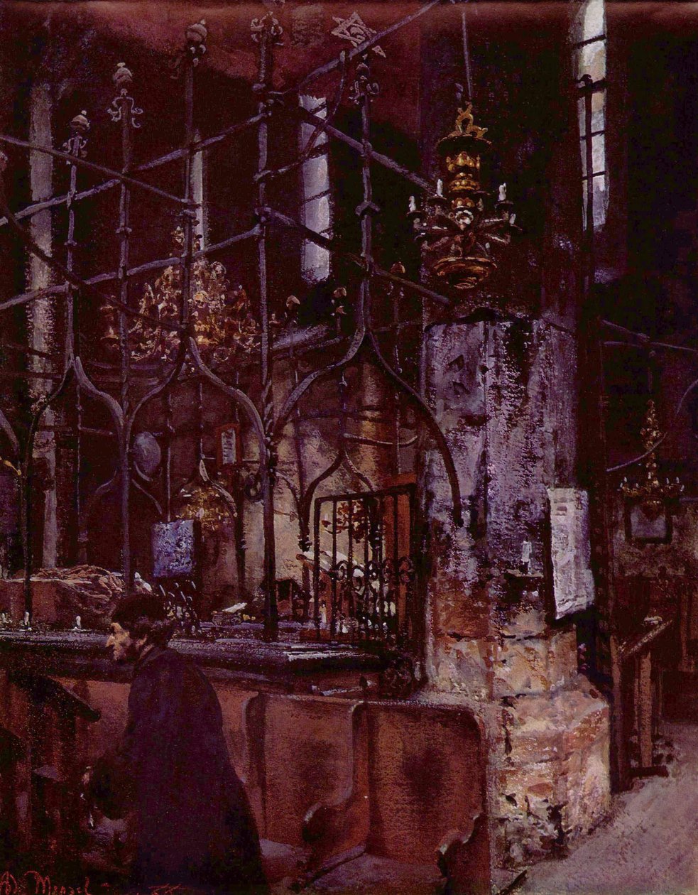 Gammel synagoge i Prag af Adolph Menzel