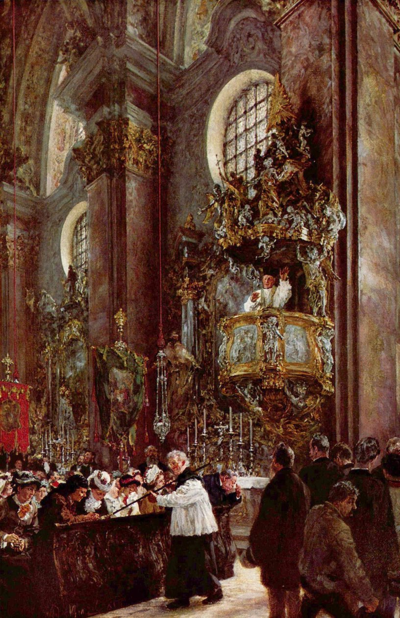 Prædikestolsprædiken i sognekirken i Innsbruck af Adolph Menzel