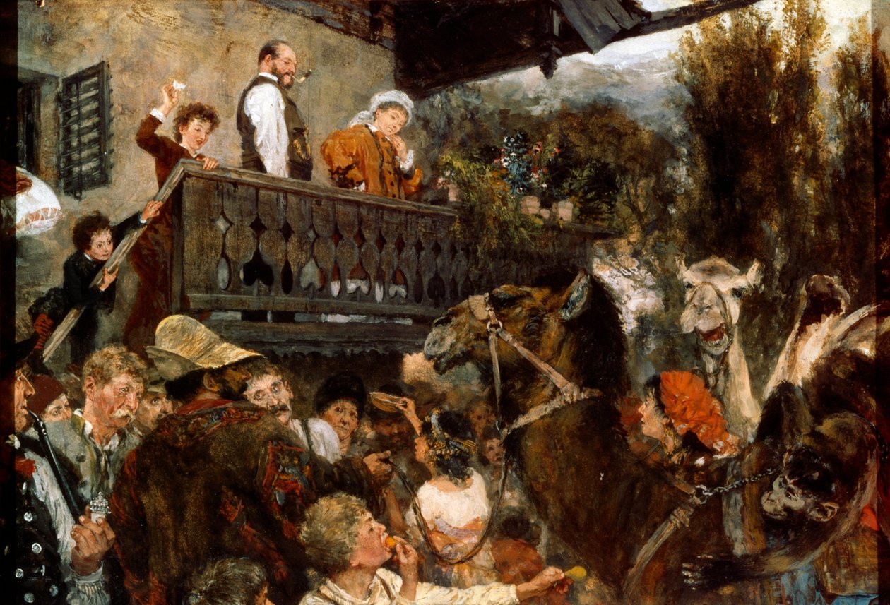 A Travelling Circus Cameleers i Partenkirchen, 1884. af Adolph Menzel