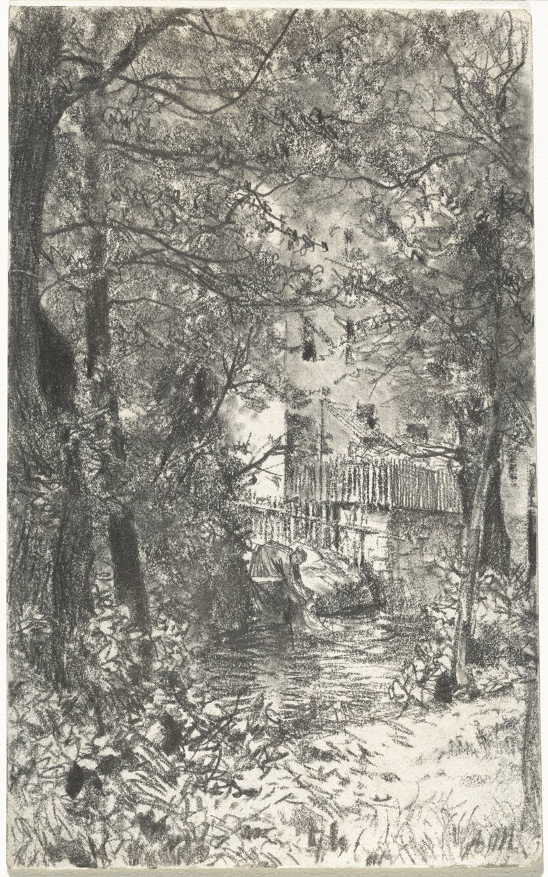 Landskab med en vaskekone af Adolph Menzel