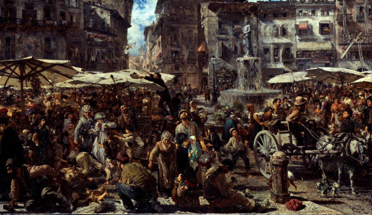 Piazza dErbe i Verona, 1884 af Adolph Menzel