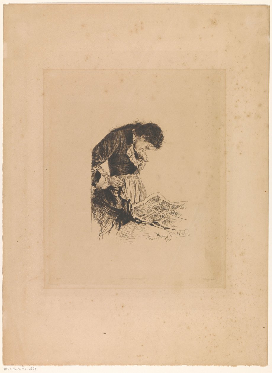 Kvinde læser avisen af Adolph Menzel
