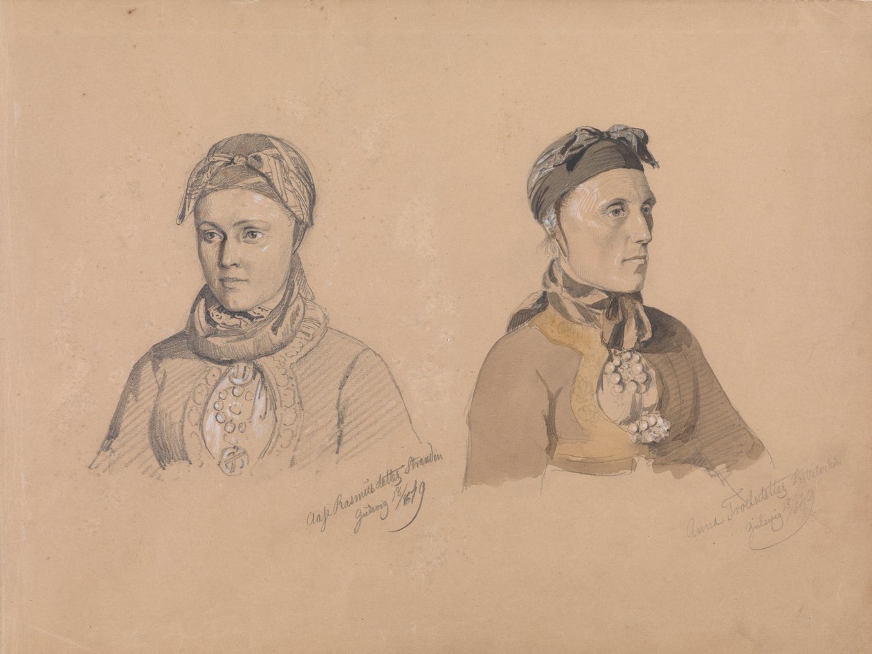 Aase Rasmusdatter Stranden and Anna Troelsdatter Kittelsviken af Adolph Tidemand