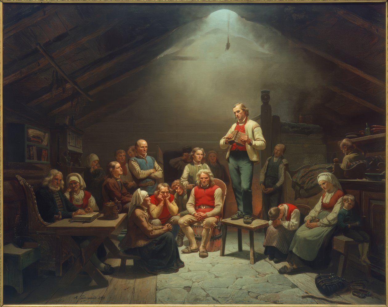 Haugianernes bøn / Tidemand af Adolph Tidemand