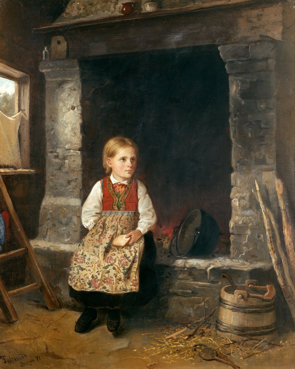 Pigen Ved Pejsen af Adolph Tidemand