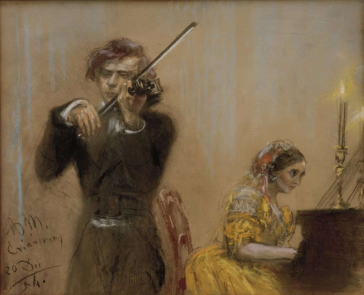 Clara Schumann og Joseph Joachim laver musik af Adolph Menzel