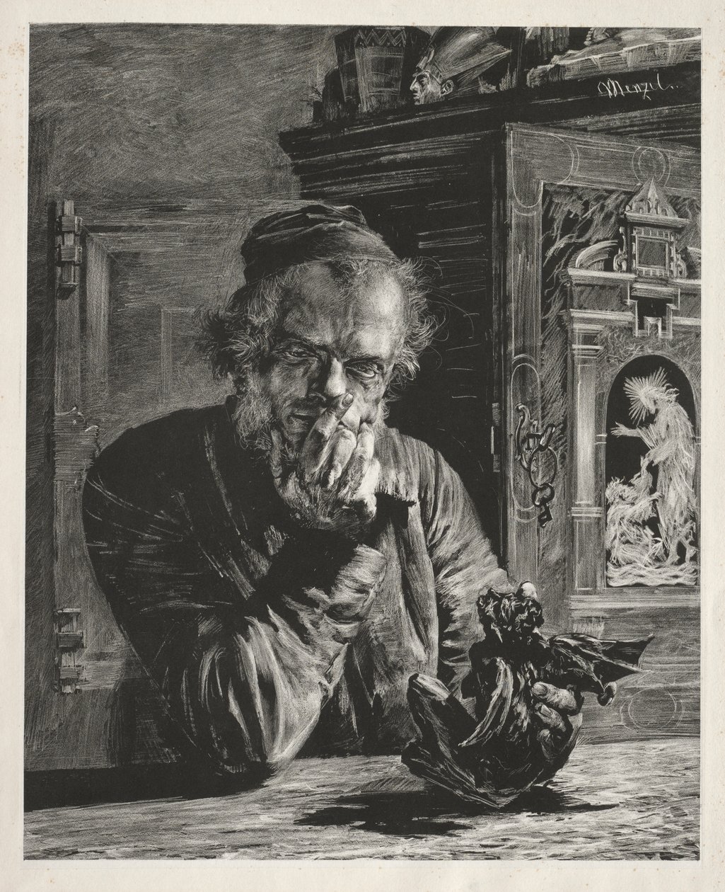 Antikvaren - Selvportræt af Adolph Menzel