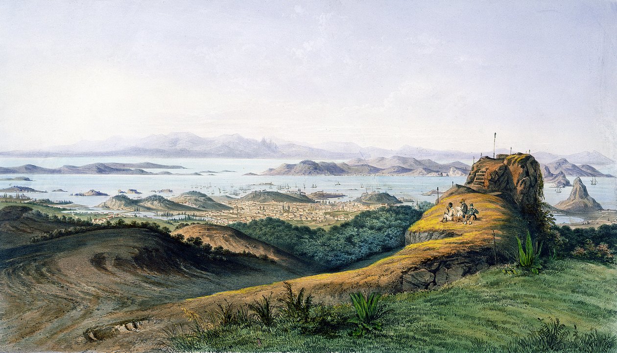Panorama over Rio de Janeiro, Brasilien, indgraveret af Theodore du Moncel c.1860 af Adolphe D