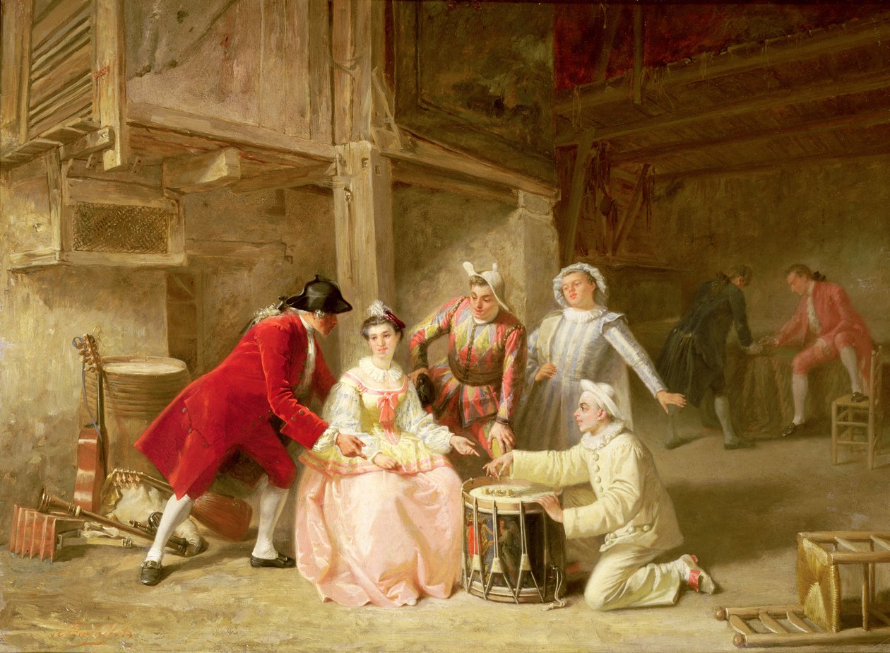 En gruppe af musikere, der spiller hasardspil af Adolphe Francois Monfallet