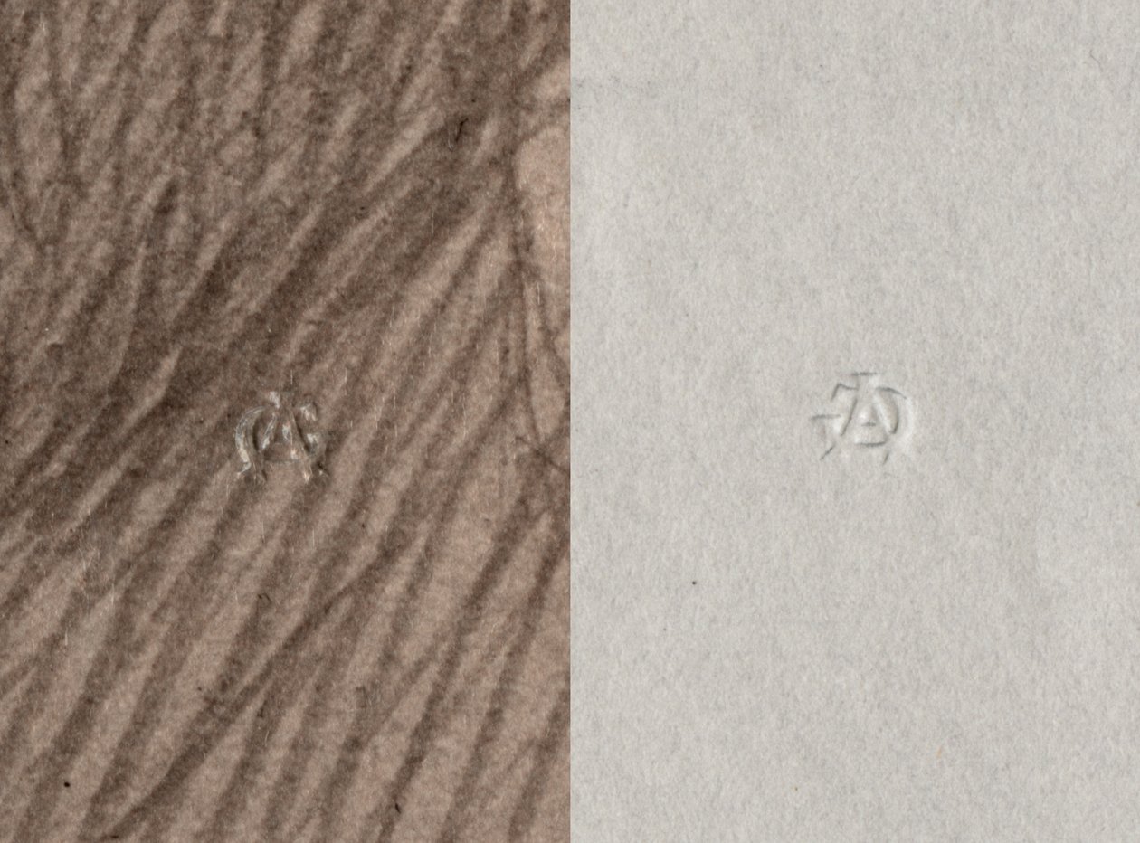 Tørt stempel af Adolphe Giraudon, A G, Recto og Verso, detalje fra portrættet af Leonce Benedite, 1899 (se også 414597) af Adolphe Giraudon