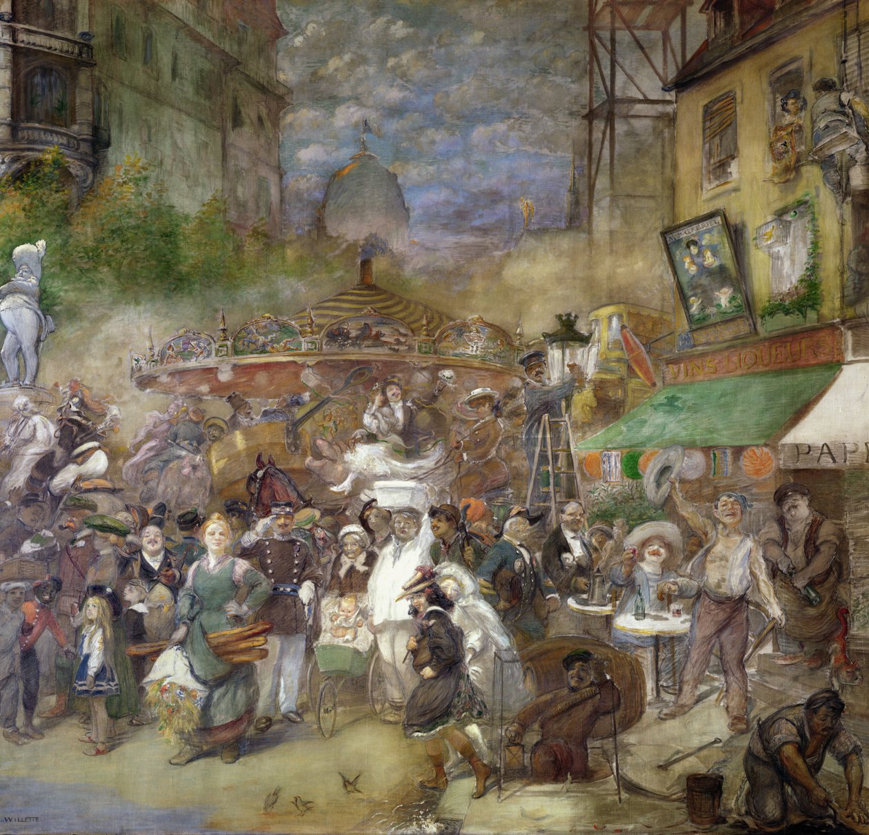 Dekorativt panel forestillende Paris, Salon de la Commission du Personnel af Adolphe Leon Willette
