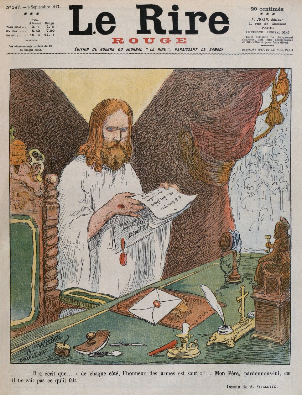 Jesus Kristus læser fredsplanen udstedt af pave Benedikt XV, forsideillustration fra 