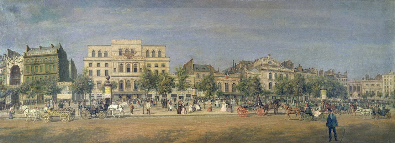 Panorama over Le Boulevard du Temple og dets adskillige teatre, ca. 1860 af Adolphe Martial Potemont