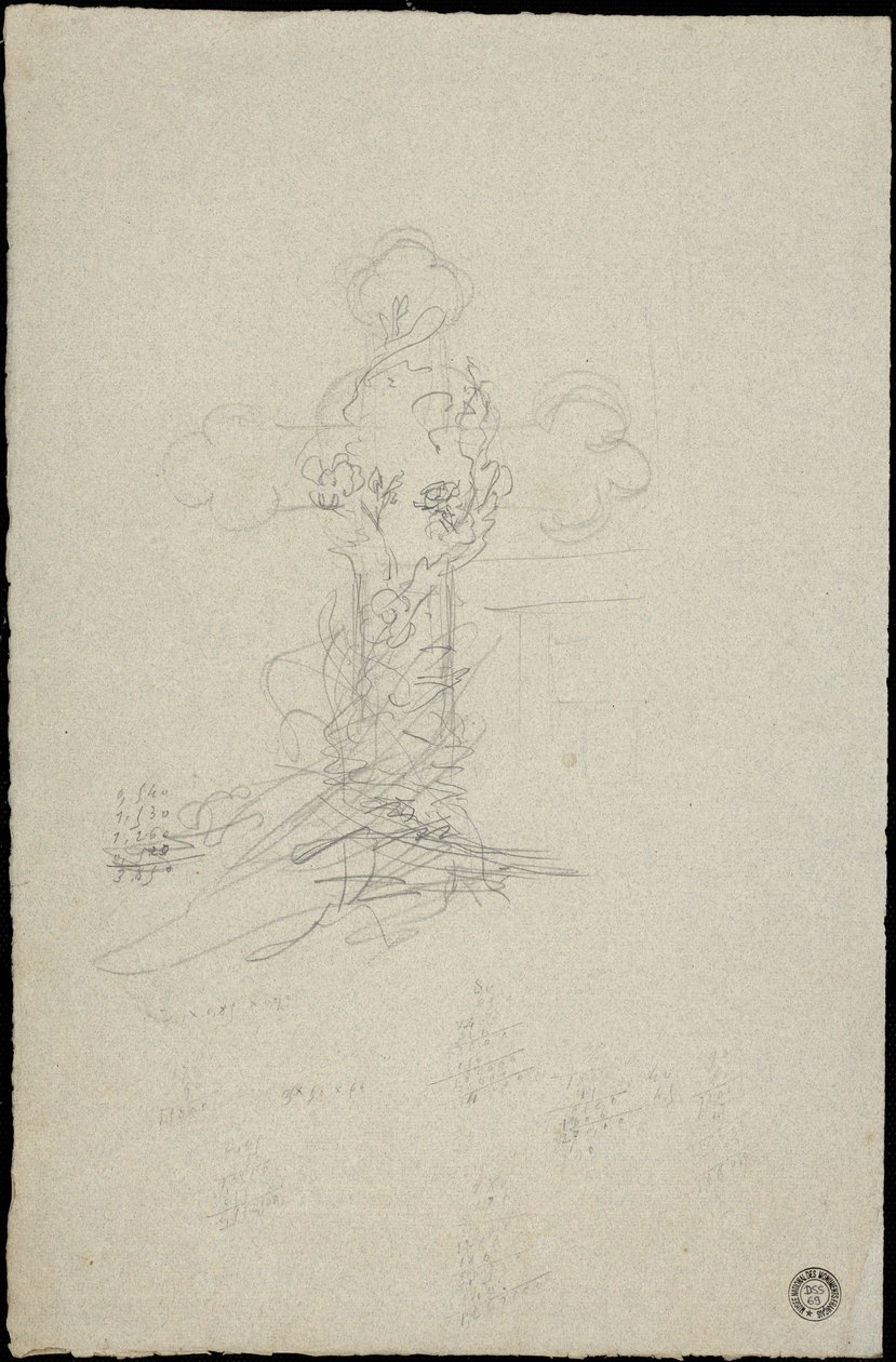 Skitse af en grav til familien Karakehia på Père Lachaise kirkegård i Paris af Adolphe Victor Geoffroy Dechaume