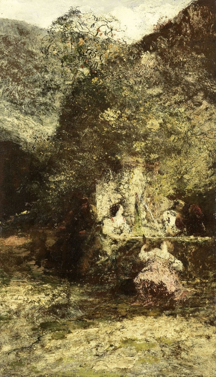 Figurer nær et springvand af Adolphe Joseph Thomas Monticelli