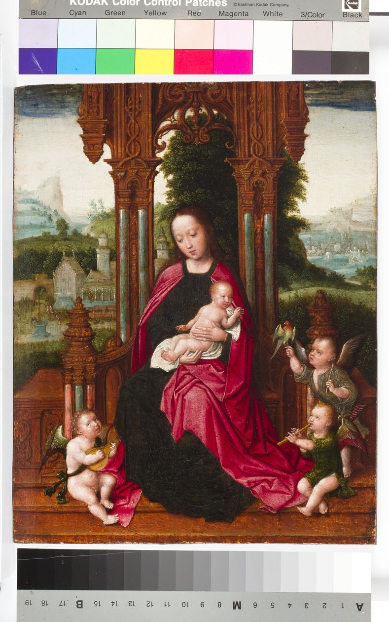 Madonna og barn med engle, ca. 1510-20 (tempera og olie på panel) af Adriaen Isenbrandt or Isenbrant