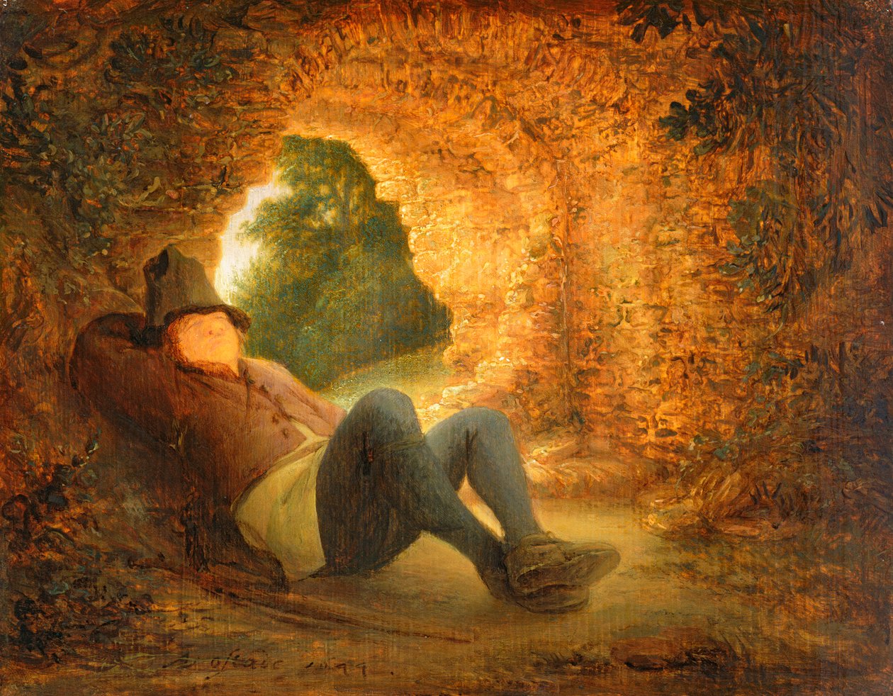 Bonde sover i en ødelagt hvælving, 1644 (panel) af Adriaen Jansz. van Ostade