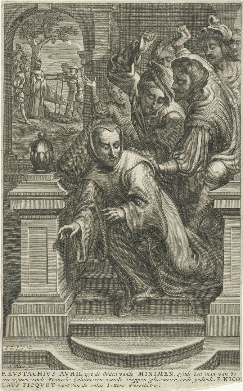 Eustachius Avril kastet ned af trapperne af calvinister af Adriaen Millaert