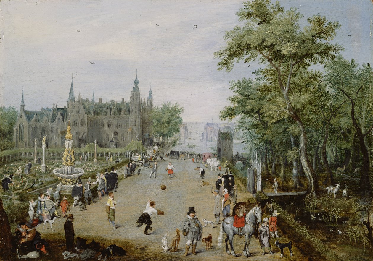 En Jeu de Paume før et landpalads, ca. 1614 af Adriaen Pietersz van de Venne