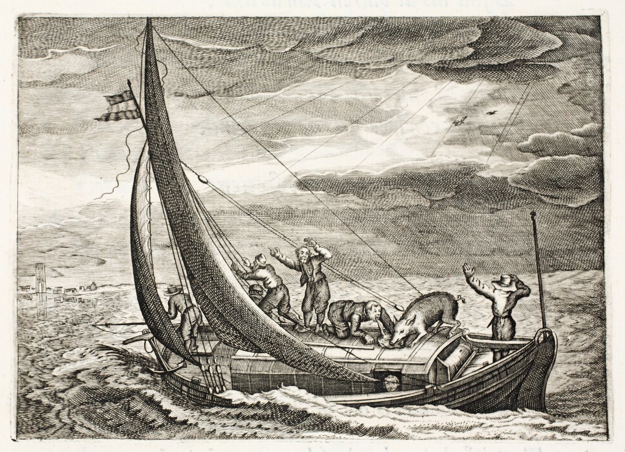En mand, der mangler tro, illustration fra "Emblemata of Zinne-werk" af Johannes de Brune (1589-1658), Jan Jacobs Schipper, Amsterdam, 1661 af Adriaen Pietersz van de Venne