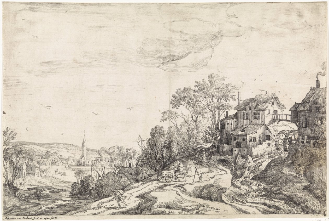 Landskab med en landmølle af Adriaen van Stalbemt