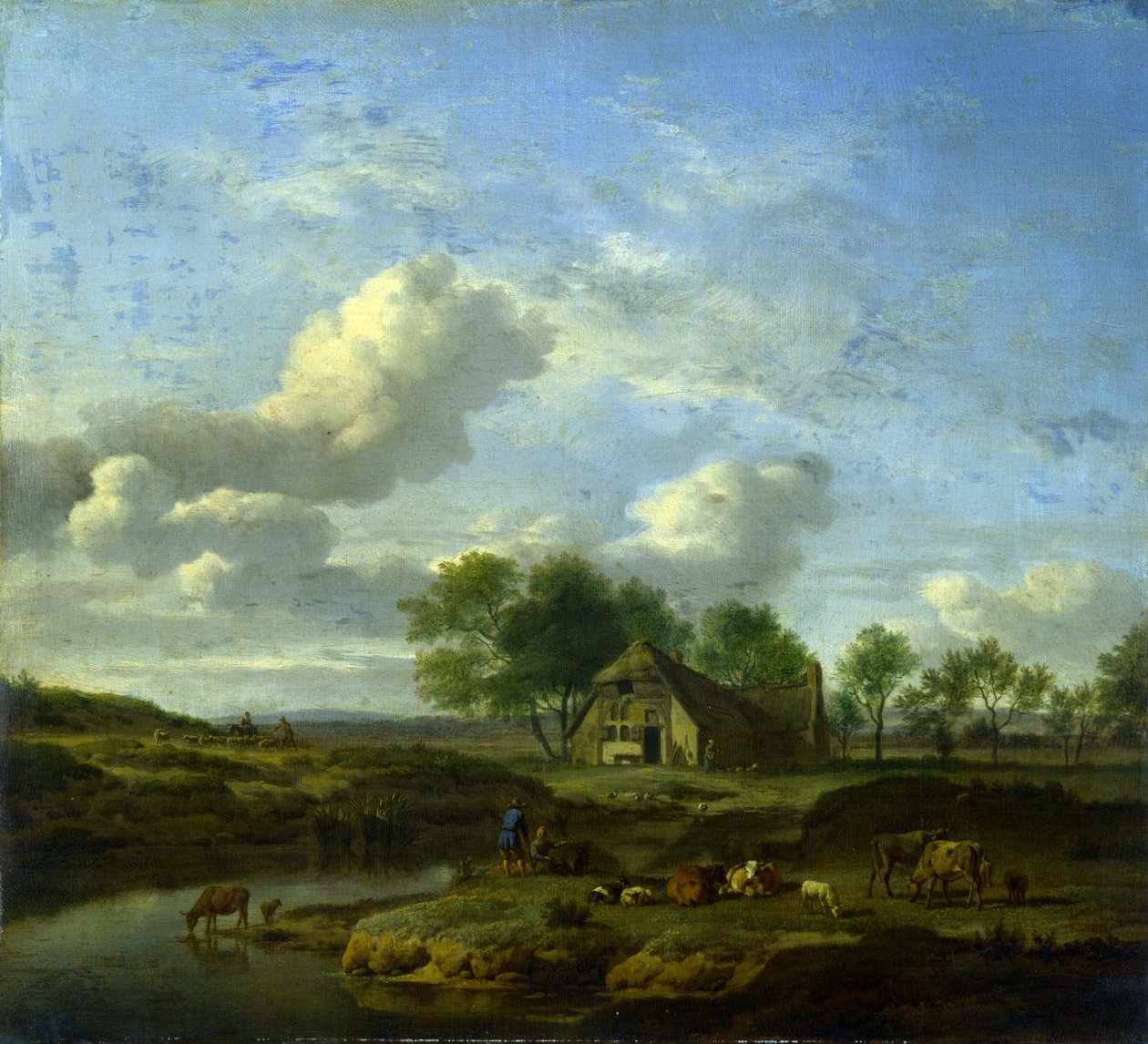 Et landskab med en gård ved en å af Adriaen van de Velde