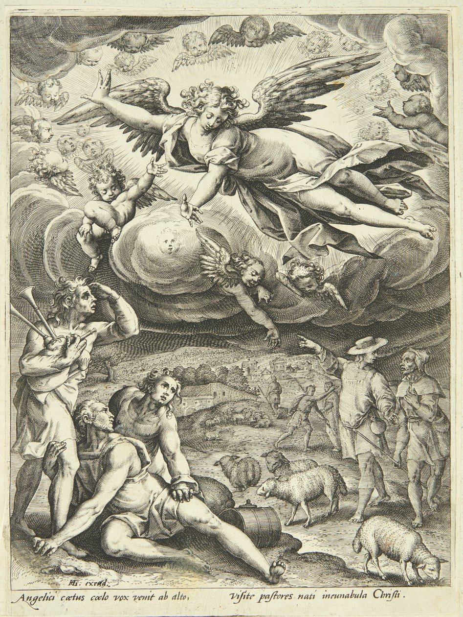 Hyrdernes bebudelse af Adriaen Collaert