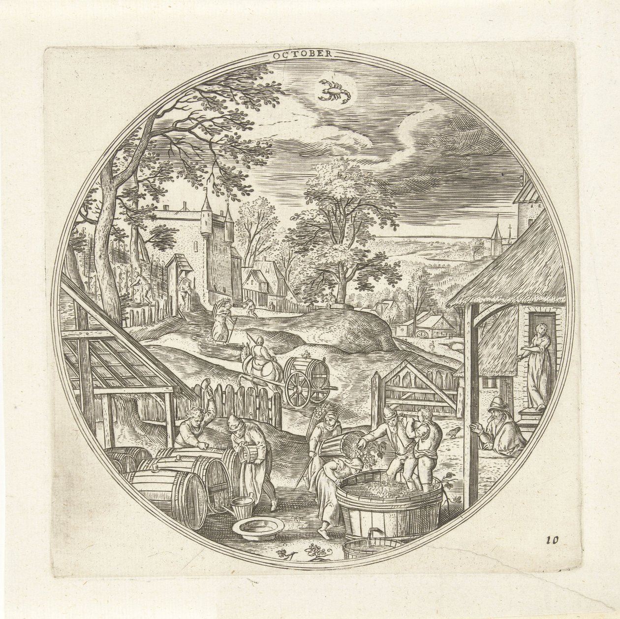 oktober De tolv måneder (serietitel) af Adriaen Collaert