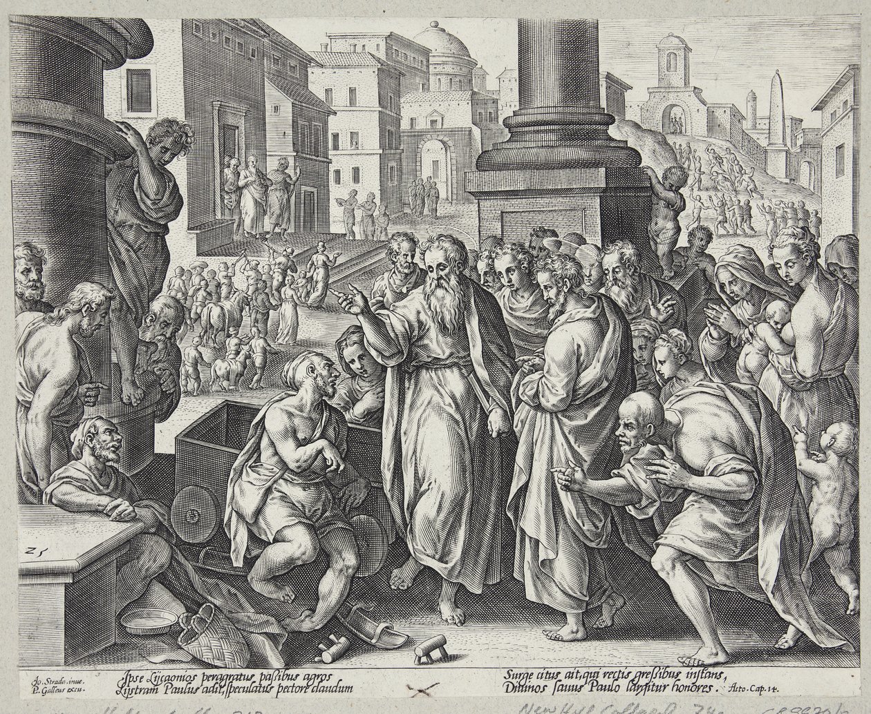 St. Paul helbreder en krøbling i Lystra af Adriaen Collaert