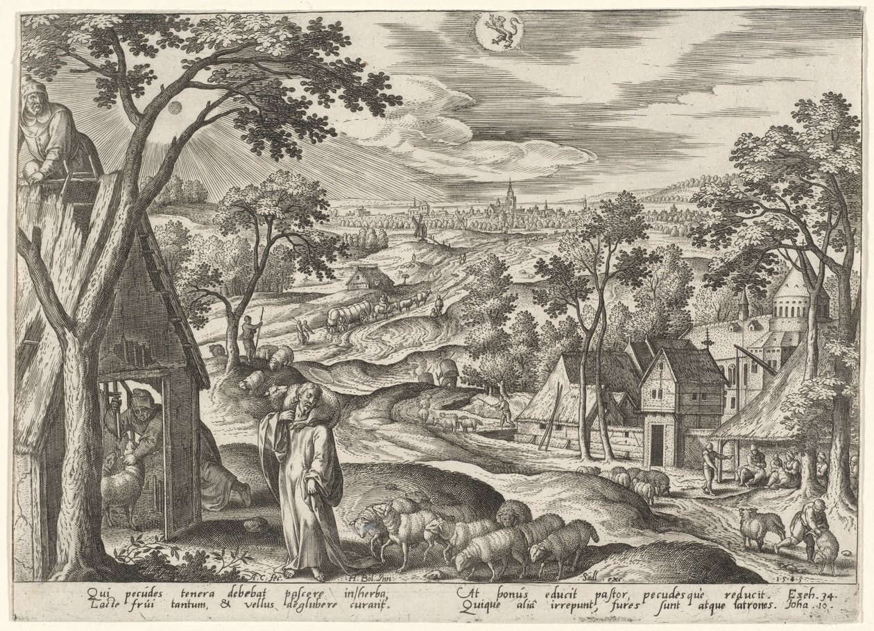 Den gode hyrde af Adriaen Collaert after Hans Bol