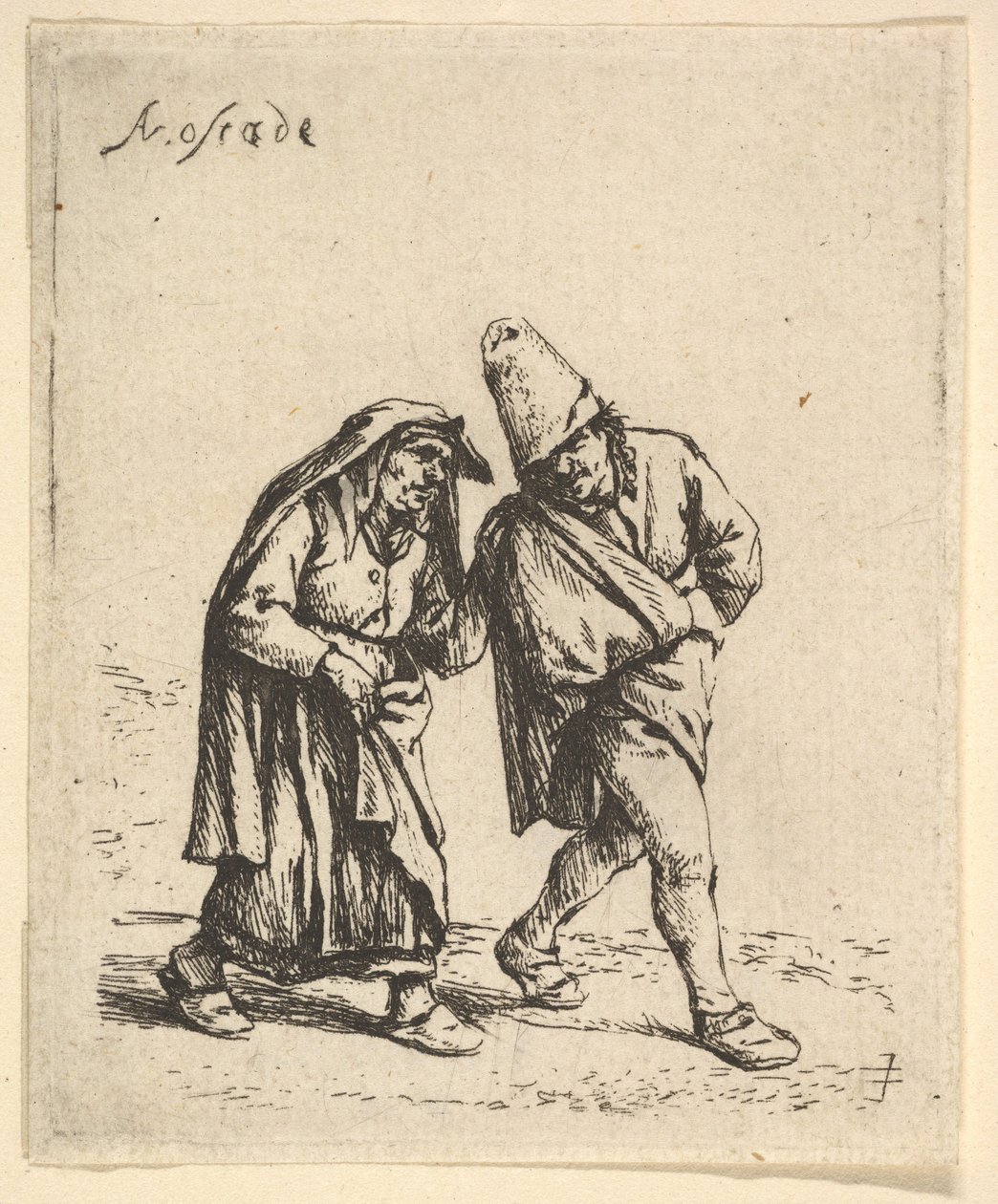 Mand og kvinde gående, 1610-85. af Adriaen Jansz. van Ostade