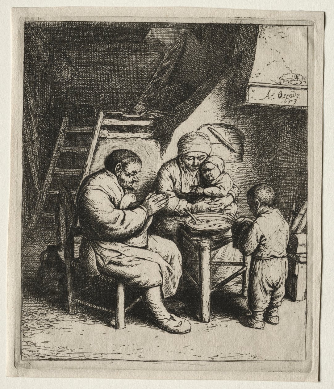 Saying Grace, 1653. af Adriaen Jansz. van Ostade