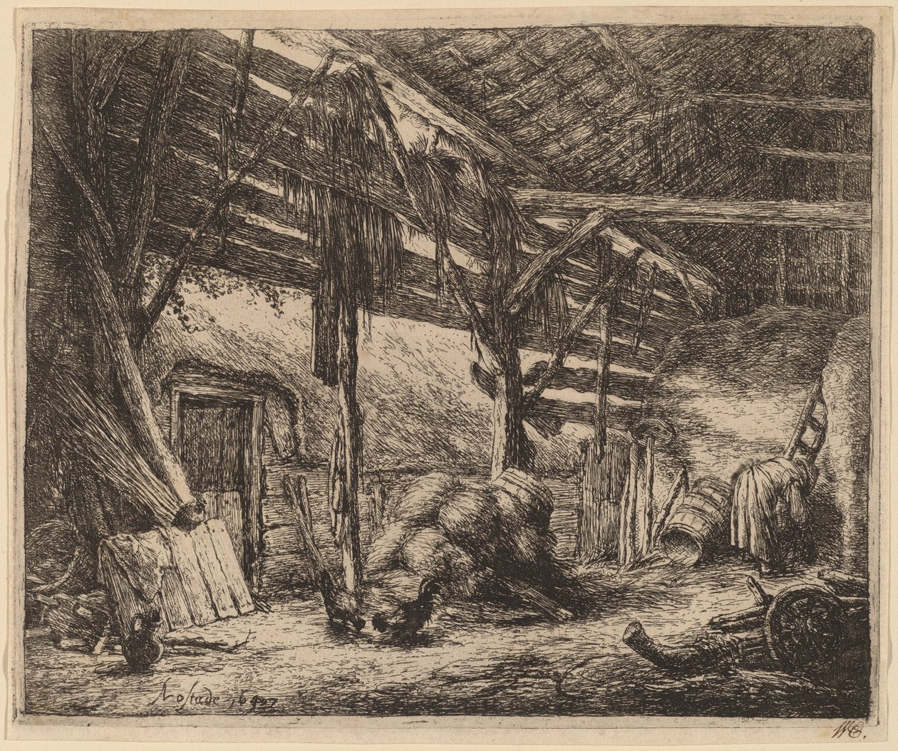 Interiør af en lade af Adriaen van Ostade