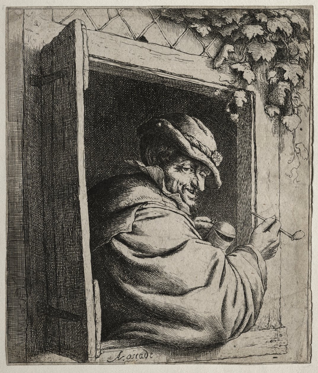 Rygeren ved vinduet af Adriaen van Ostade