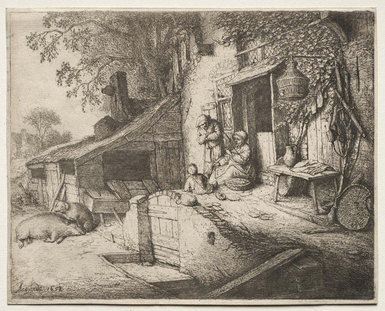 Kvinden, der spinder af Adriaen van Ostade