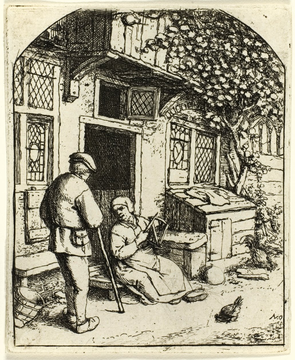 Kvinden, der snor sig på en hjul af Adriaen van Ostade