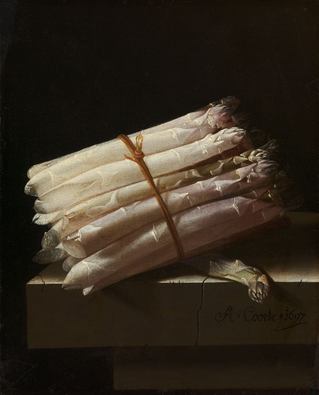 Stilleben med asparges, 1697 af Adrian Coorte