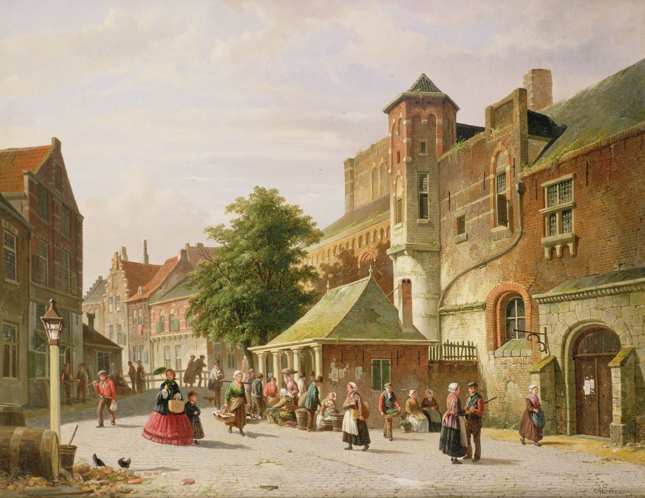En gadescene i Amsterdam af Adrianus Eversen