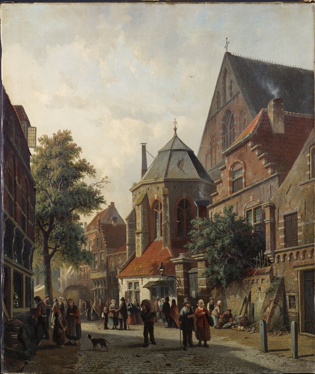 En hollandsk gadescene, 1867 af Adrianus Eversen