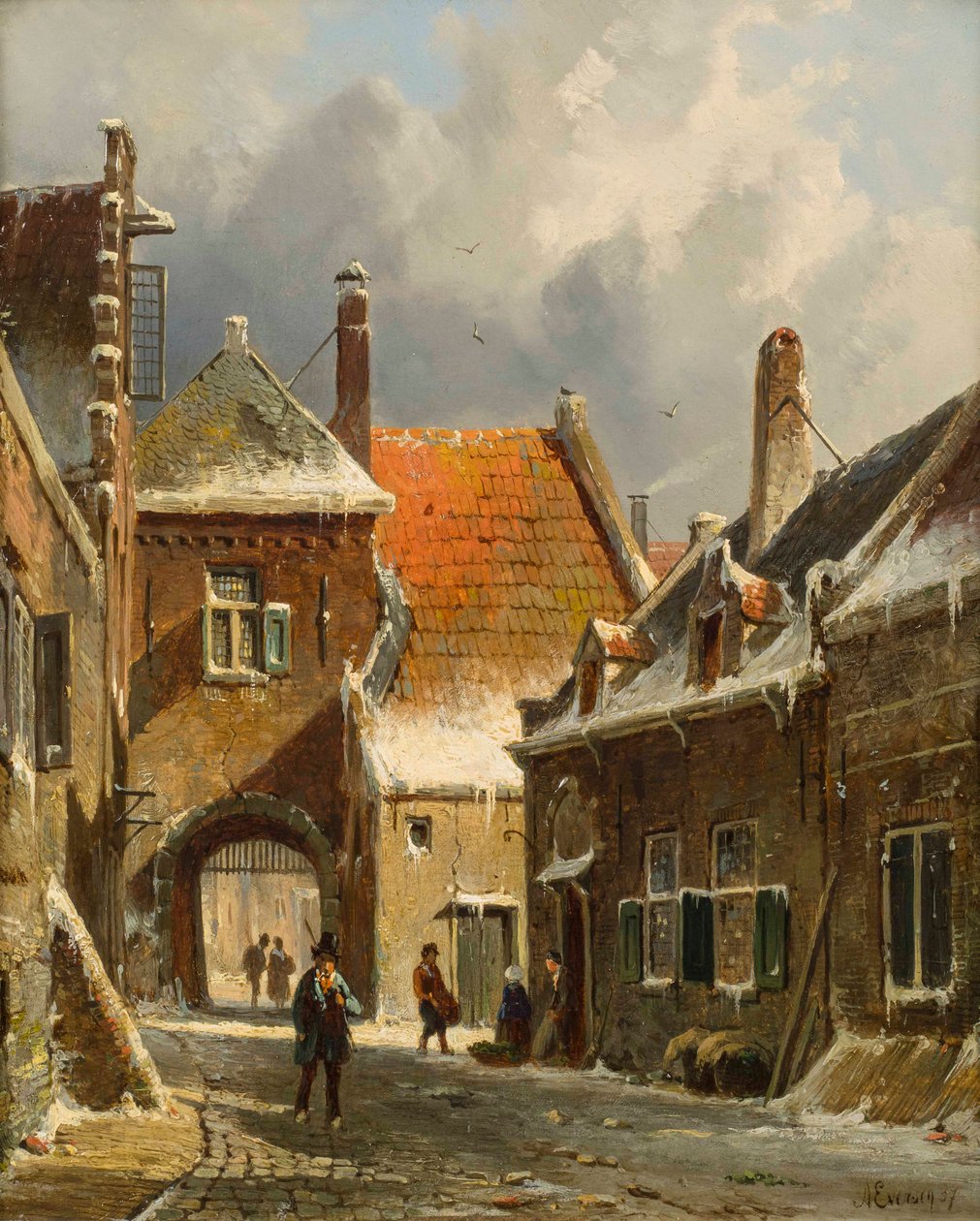 A Winter Street Scene, 1800-tallet af Adrianus Eversen