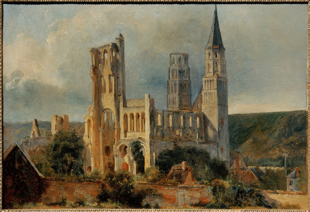 Ruinerne af klosterkirken Jumièges af Adrien Dauzats